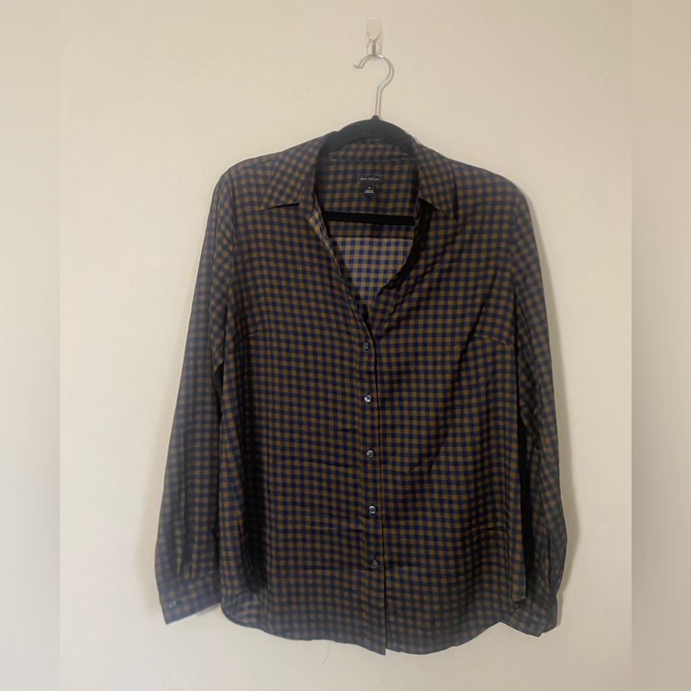 Ann Taylor Navy & Orange Button Up Blouse